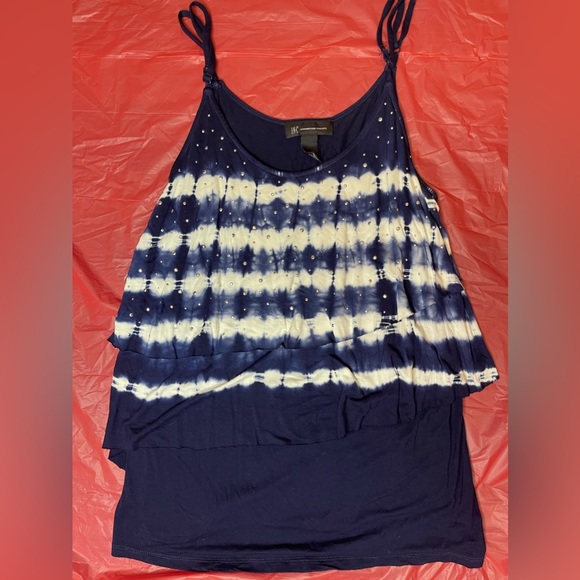 Large women’s navy & white tank with rhinestones - Picture 1 of 3